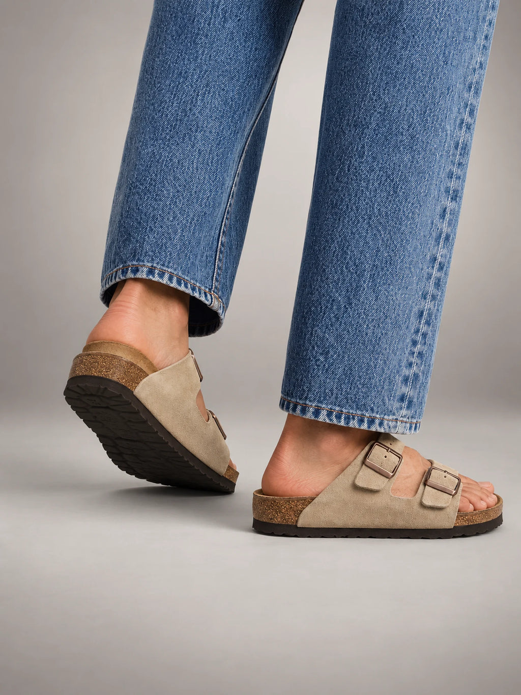 Volantero Men's Double-Buckle Sandals in Beige, side view
