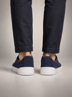 Volantero Men's Suede Sneakers in Navy, back view