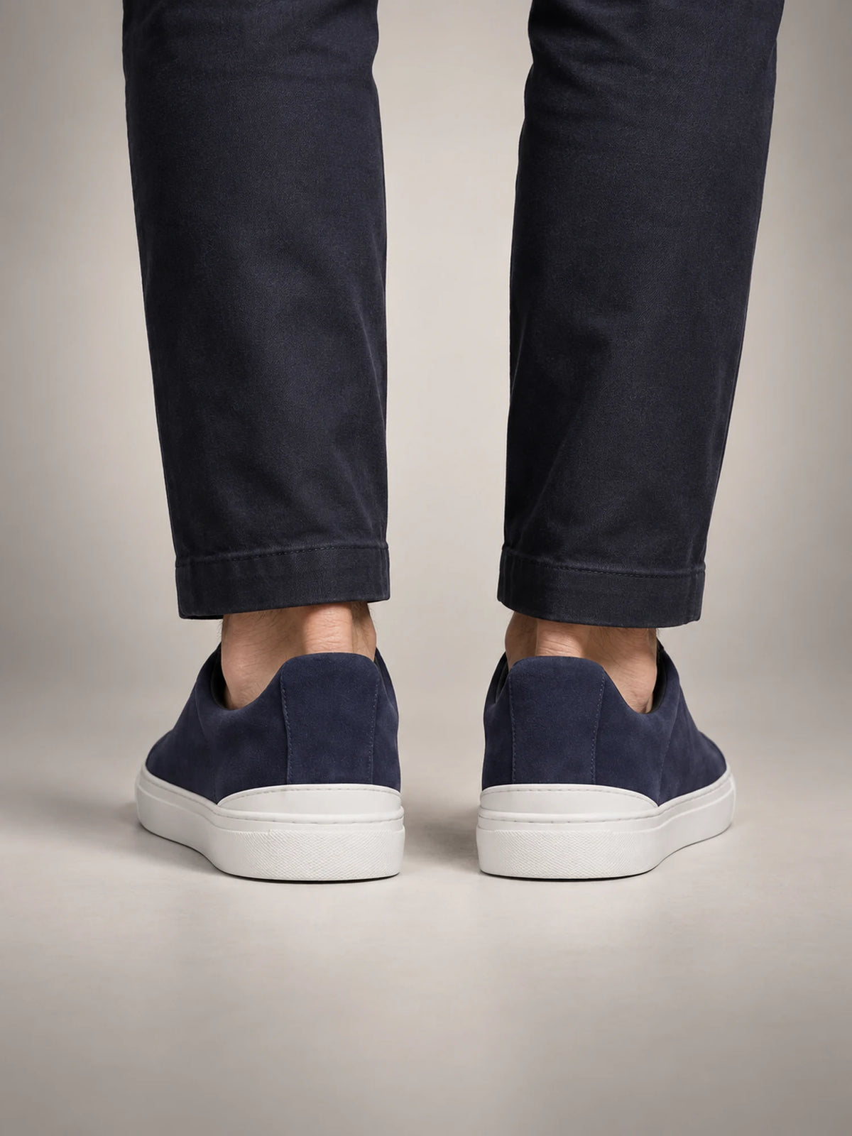 Volantero Men's Suede Sneakers in Navy, back view