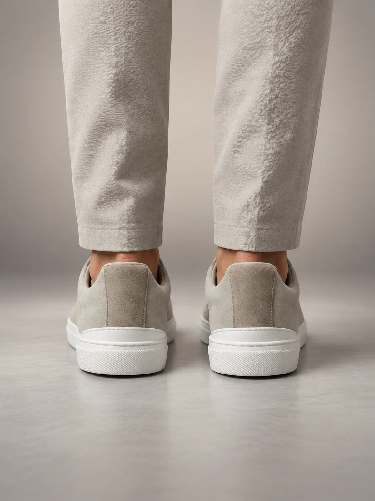 Volantero Men's Suede Sneakers in Stone, back view