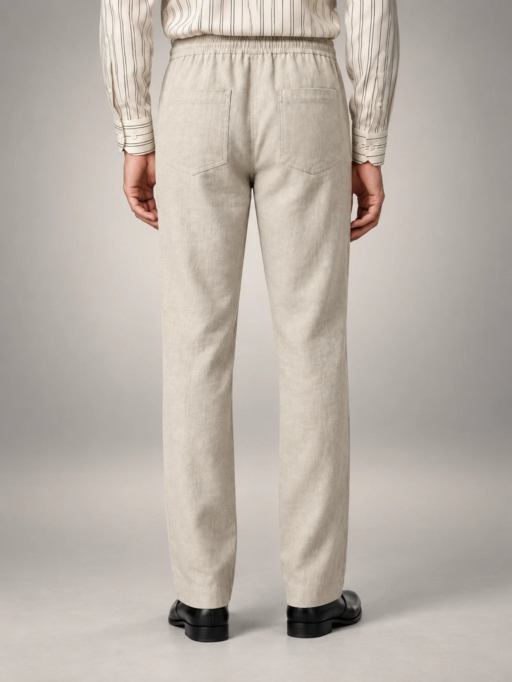 Volantero Men's Linen Slim-Fit Trousers in Beige, back view
