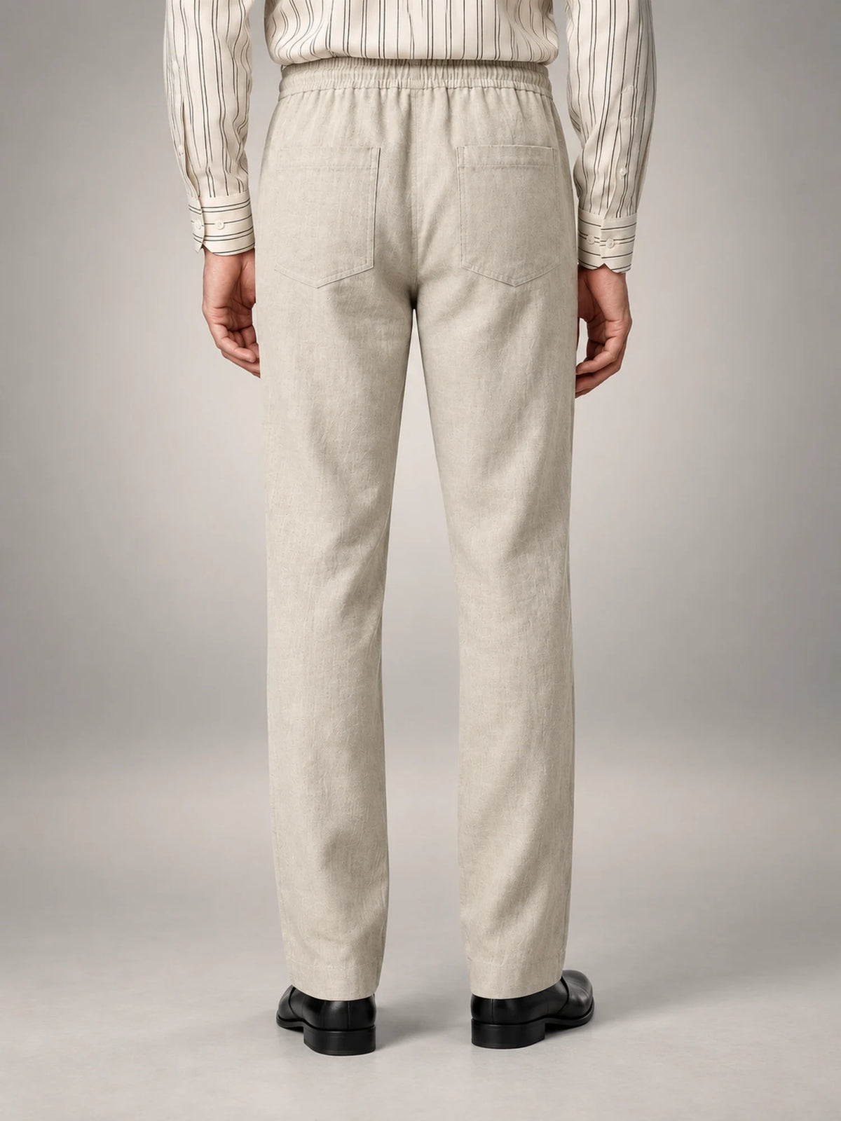 Volantero Men's Linen Slim-Fit Trousers in Beige, back view