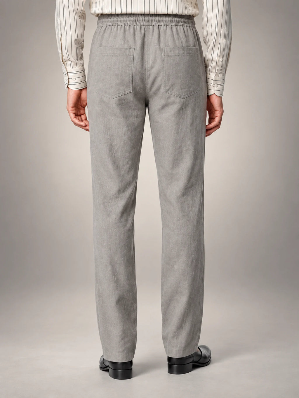 Volantero Men's Linen Slim-Fit Trousers in Grey, back view