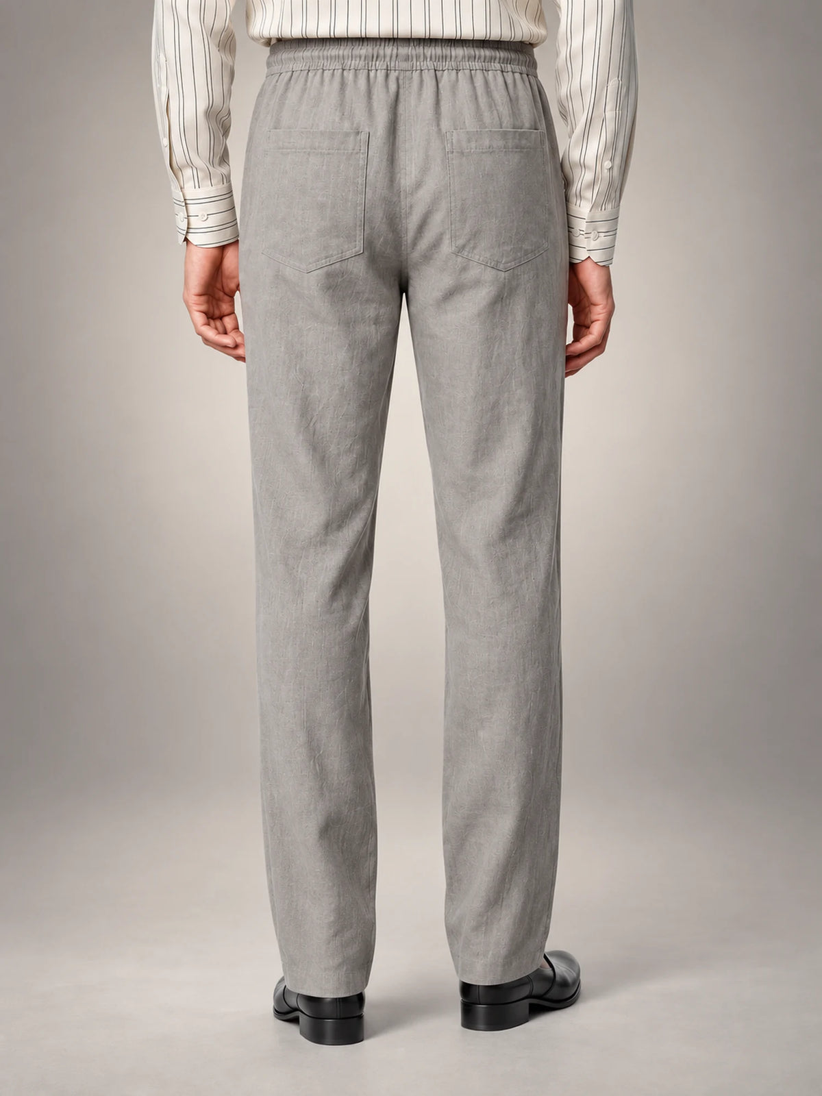 Volantero Men's Linen Slim-Fit Trousers in Grey, back view