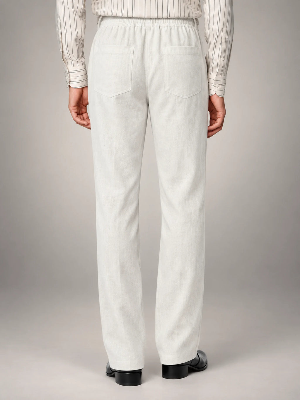 Volantero Men's Linen Slim-Fit Trousers in White, back view