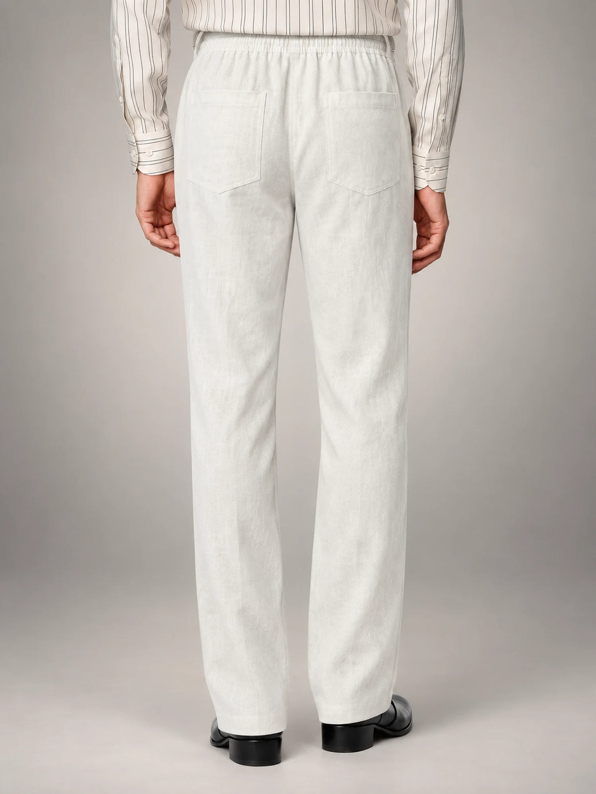 Volantero Men's Linen Slim-Fit Trousers in White, back view