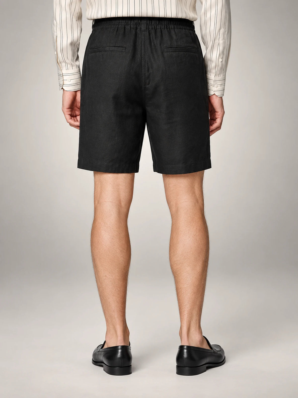 Volantero Men's Linen Summer Shorts in Black, back view