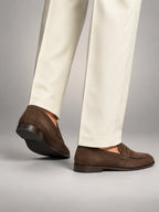 Volantero Men's Suede-Effect Penny Loafers in Brown, side view