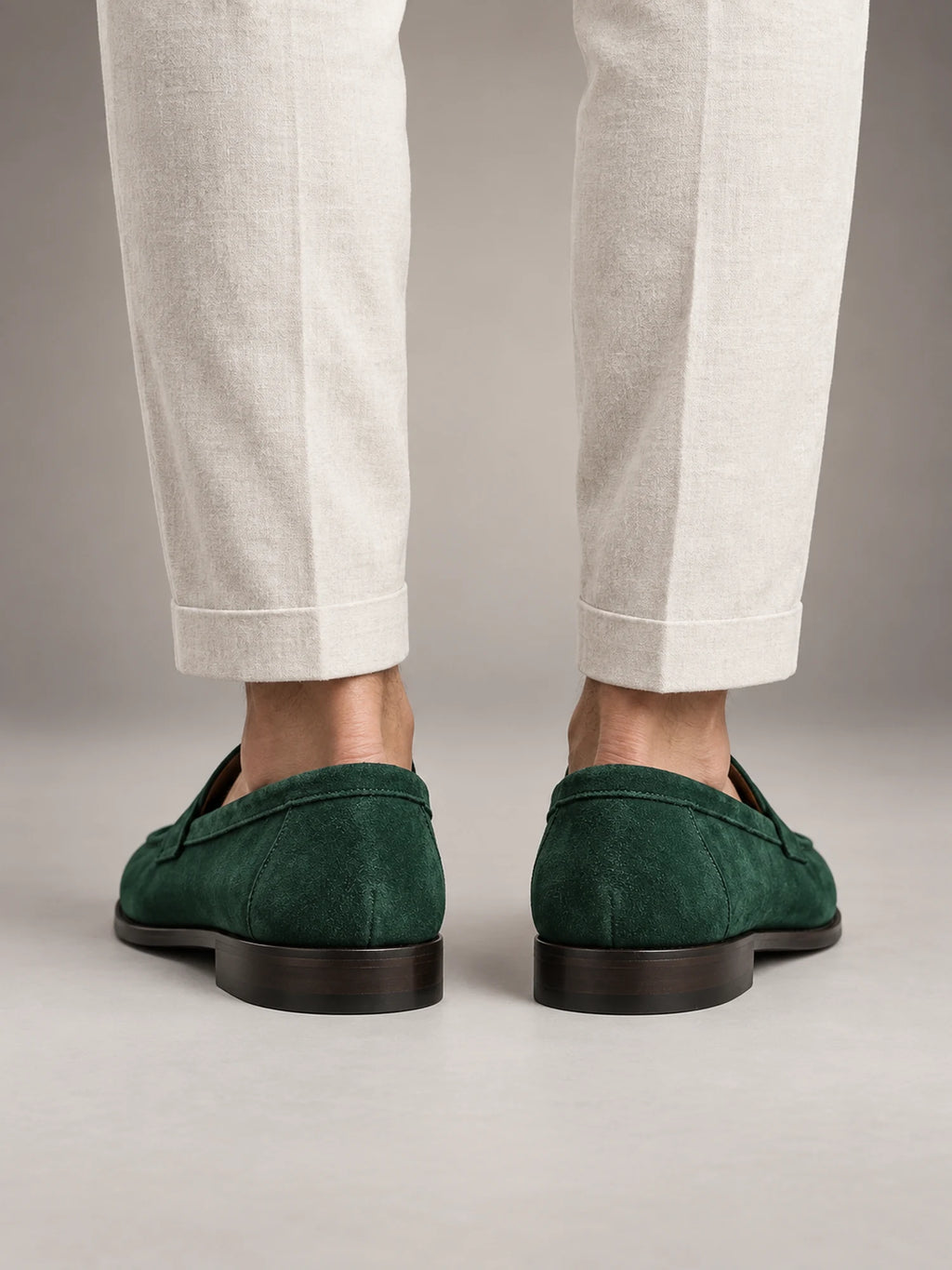 Volantero Men's Suede-Effect Penny Loafers in Green, back view