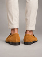 Volantero Men's Suede-Effect Penny Loafers in Mustard Yellow, back view