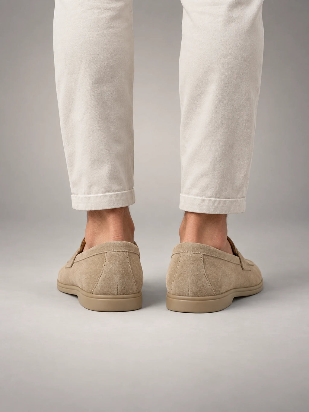 Volantero Men's Elegant Suede Penny Loafers in Beige, back view