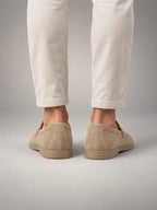 Volantero Men's Elegant Suede Penny Loafers in Beige, back view