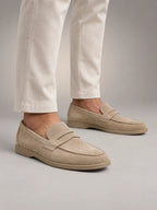Volantero Men's Elegant Suede Penny Loafers in Beige, hover view