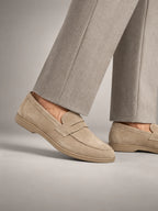 Volantero Men's Elegant Suede Penny Loafers in Beige, main view