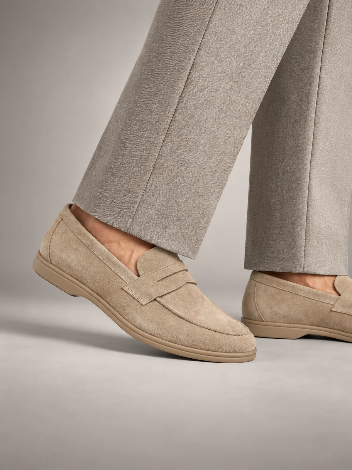 Volantero Men's Elegant Suede Penny Loafers in Beige, main view