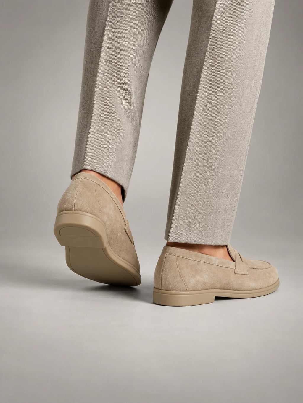 Volantero Men's Elegant Suede Penny Loafers in Beige, side view