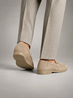 Volantero Men's Elegant Suede Penny Loafers in Beige, side view