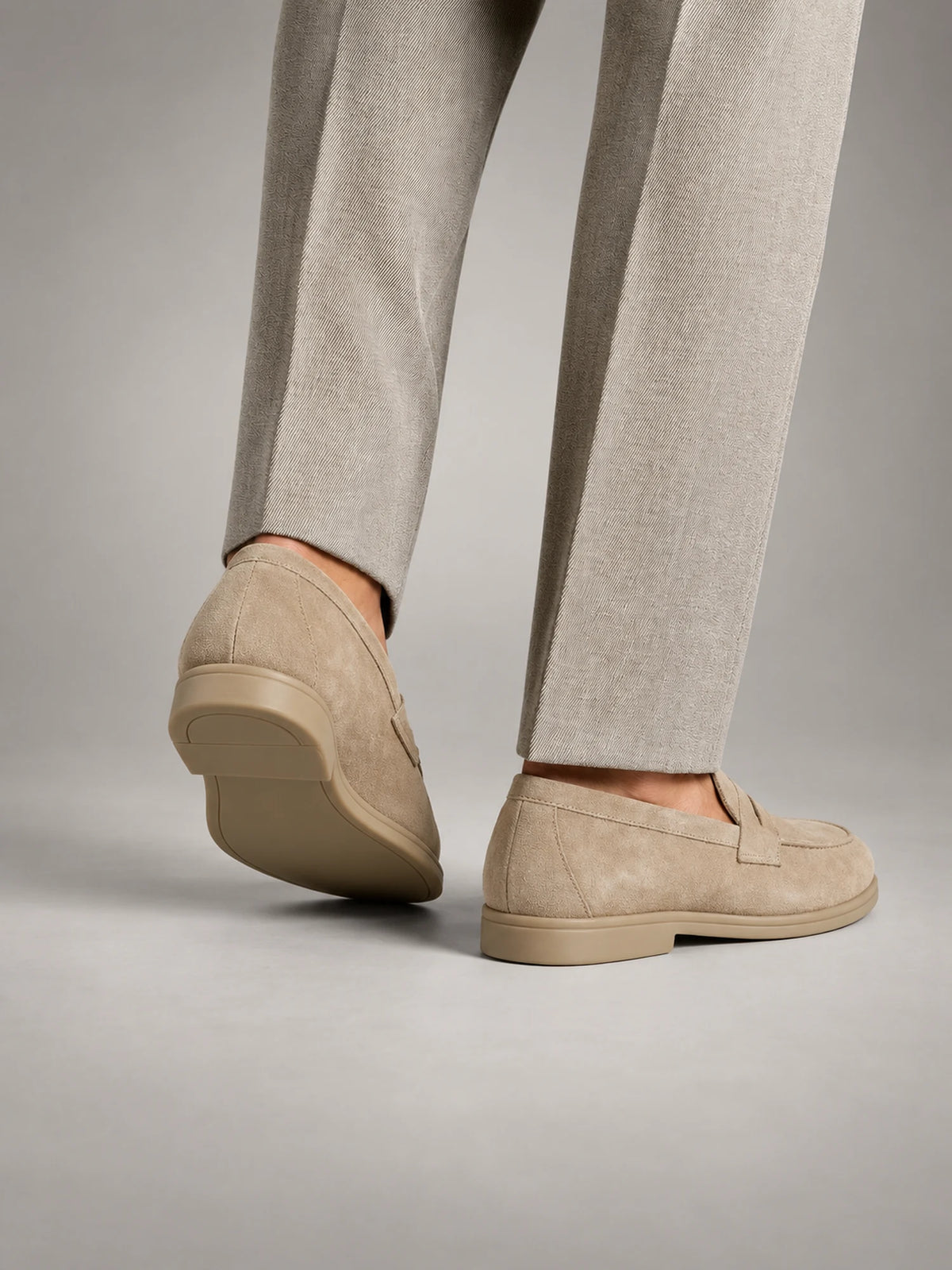 Volantero Men's Elegant Suede Penny Loafers in Beige, side view