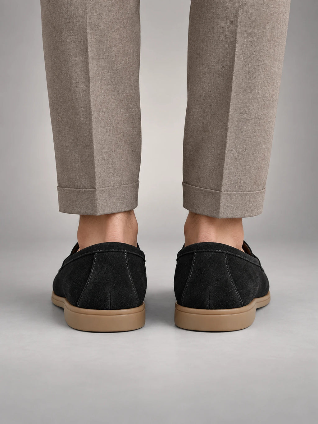 Volantero Men's Elegant Suede Penny Loafers in Black, back view