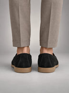 Volantero Men's Elegant Suede Penny Loafers in Black, back view