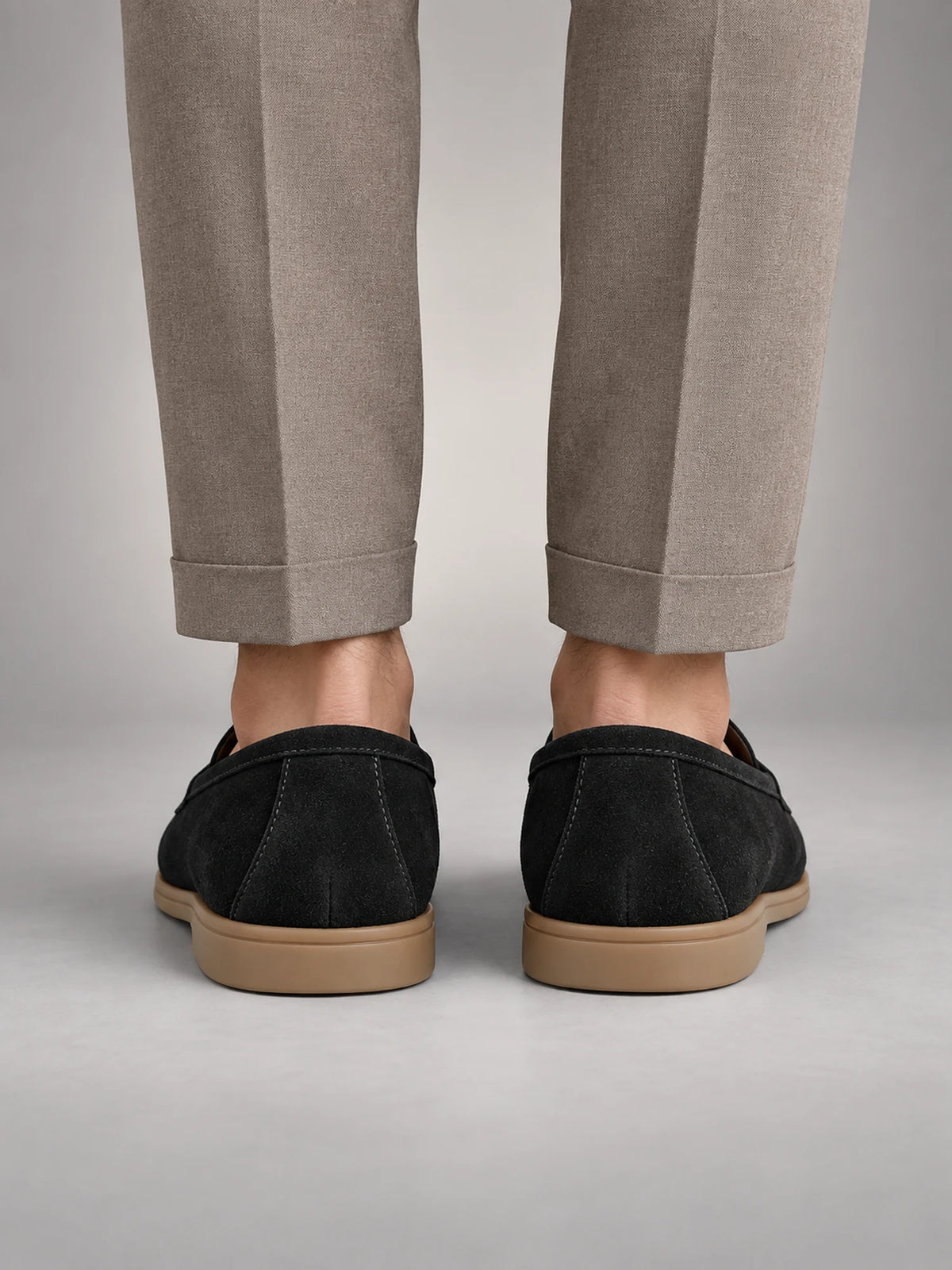 Volantero Men's Elegant Suede Penny Loafers in Black, back view