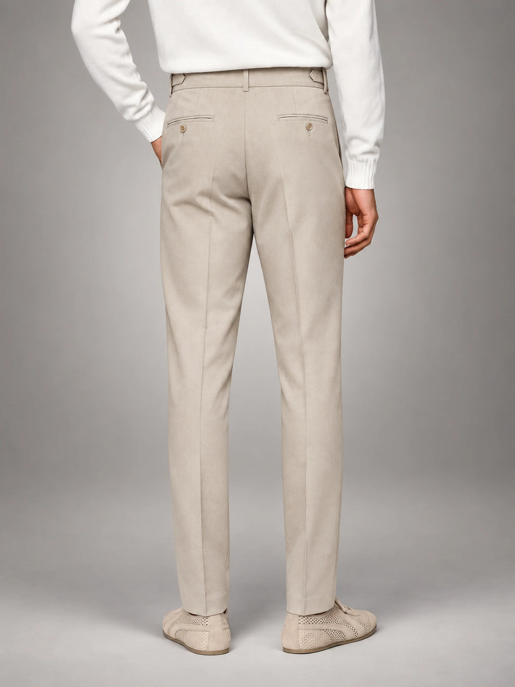 Volantero Men's Tailored-Fit Trousers in Beige, back view