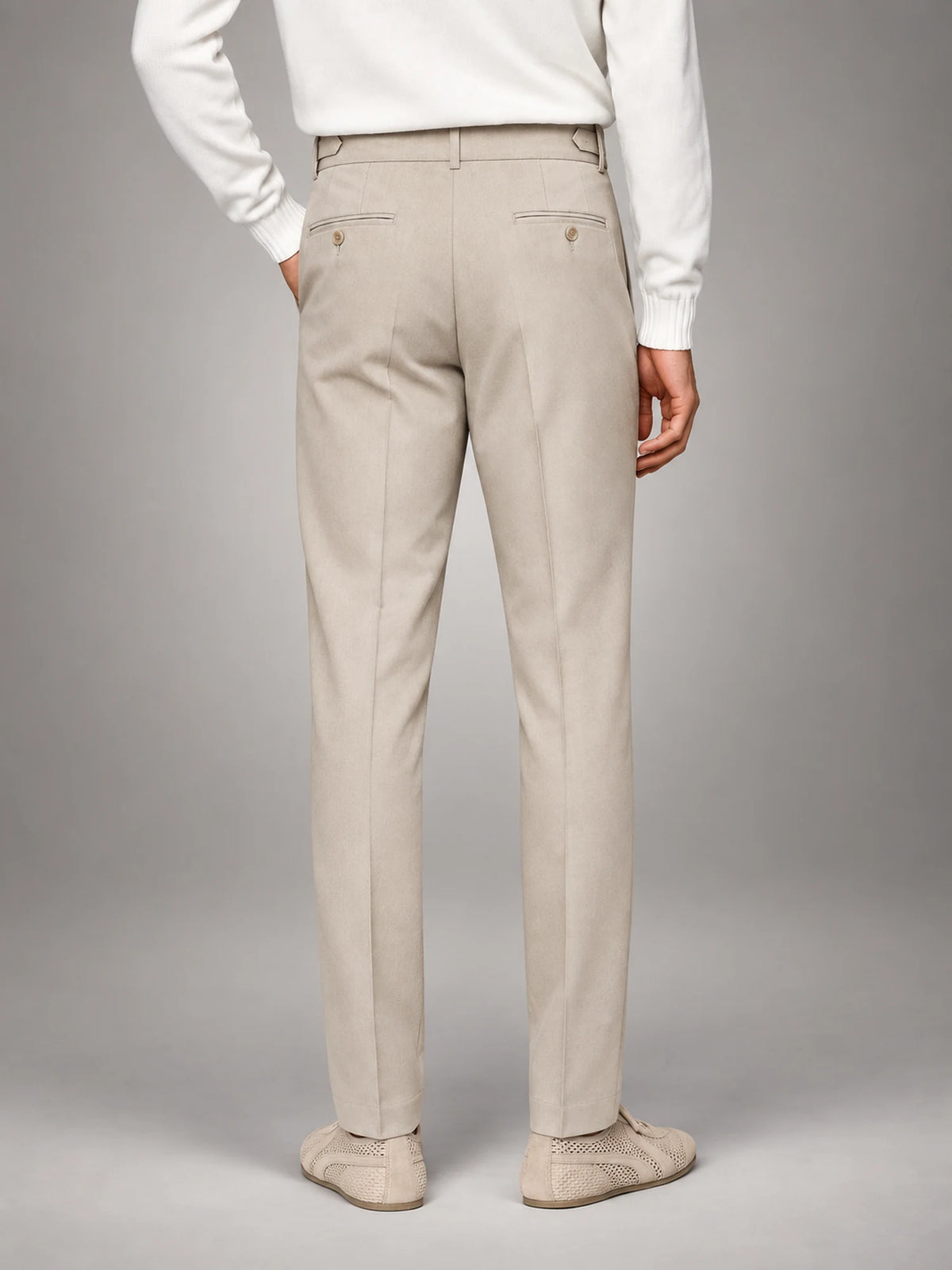 Volantero Men's Tailored-Fit Trousers in Beige, back view