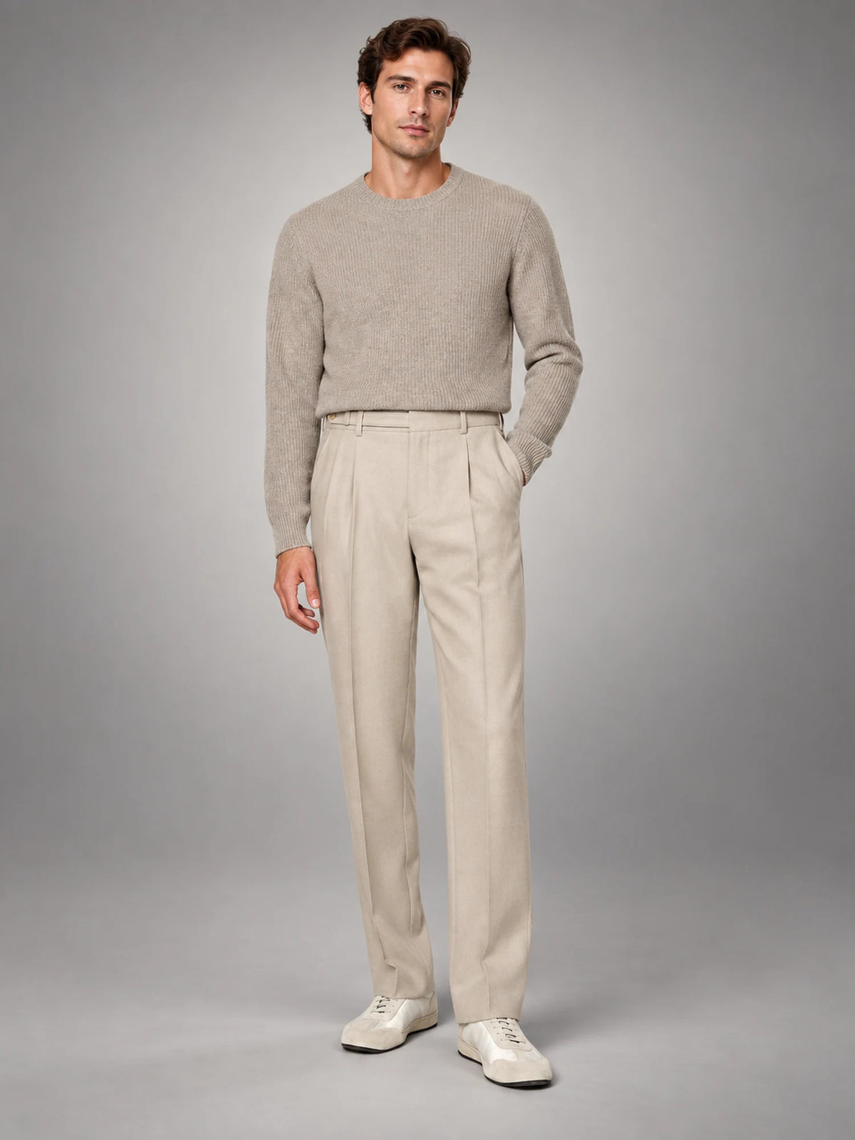 Volantero Men's Tailored-Fit Trousers in Beige, main view