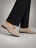 Volantero Men's Suede Loafers with Horsebit Detail in Beige, main view