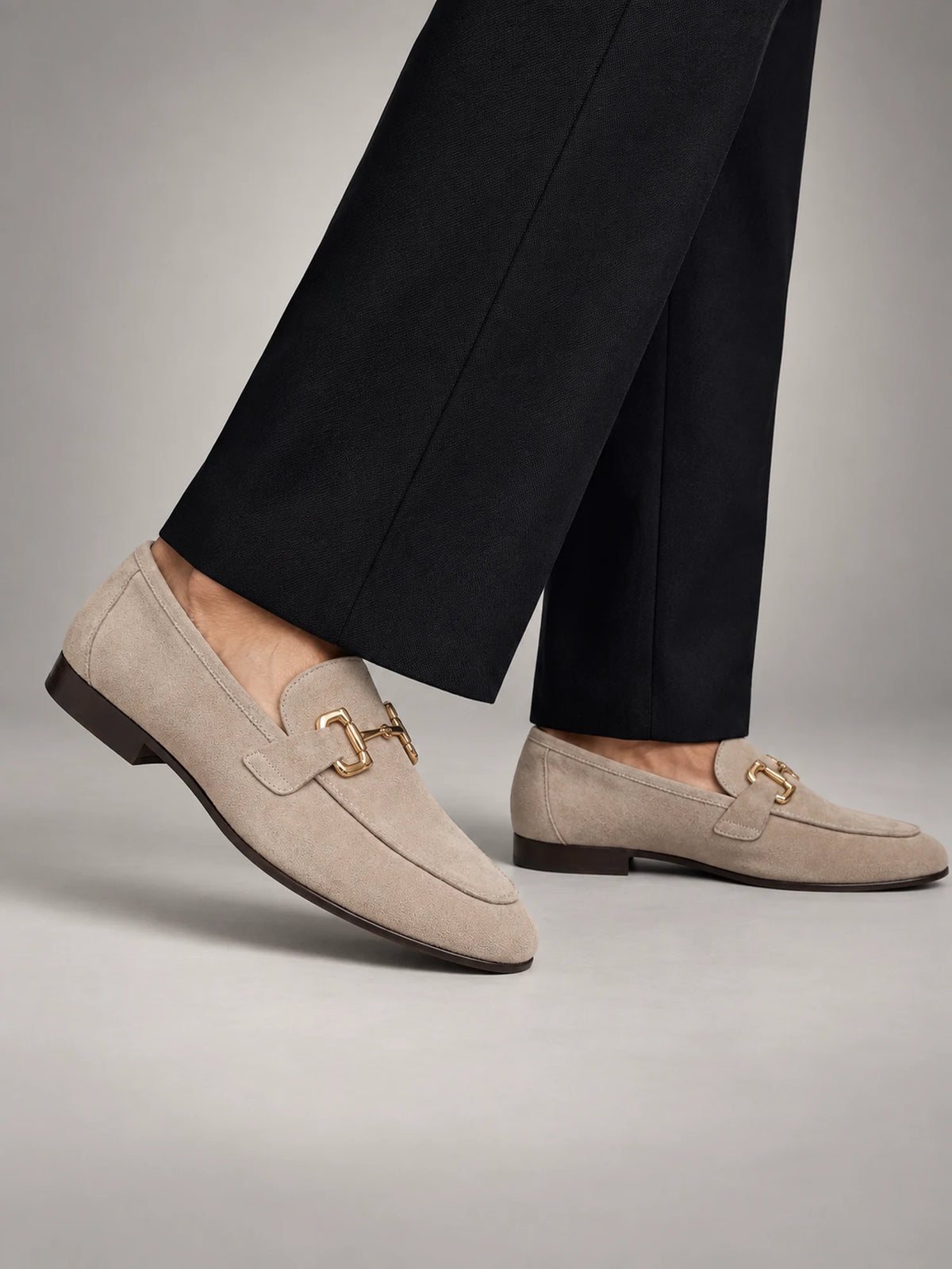 Volantero Men's Suede Loafers with Horsebit Detail in Beige, main view