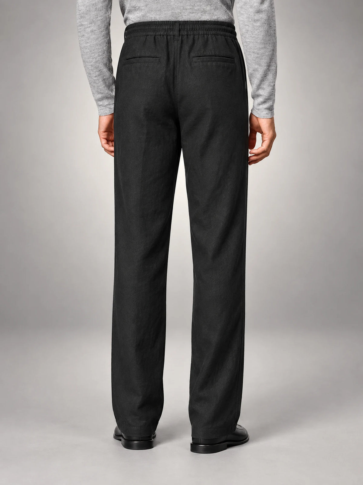 Volantero Men's Linen Casual Trousers in Black, back view