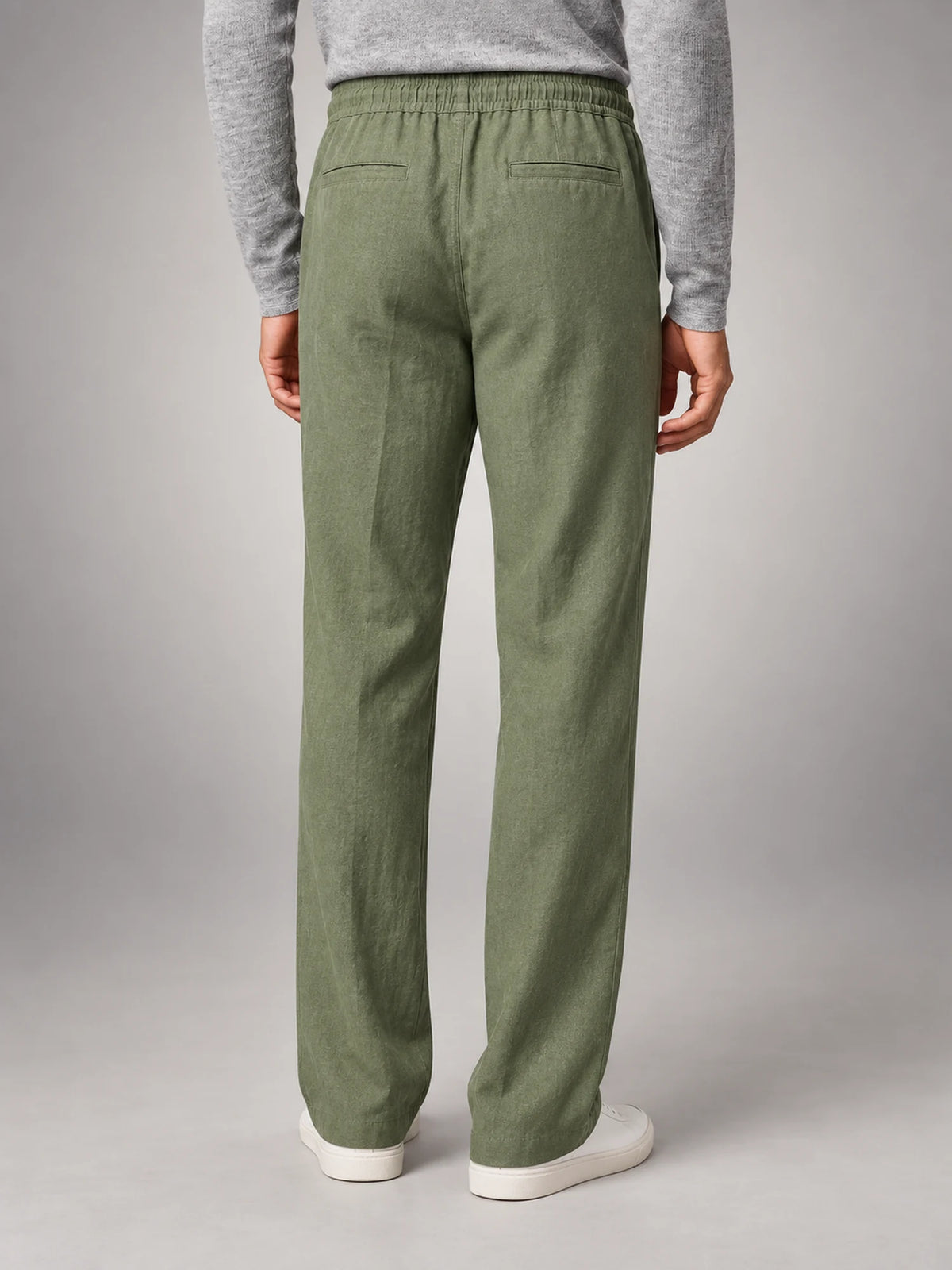 Volantero Men's Linen Casual Trousers in Green, back view