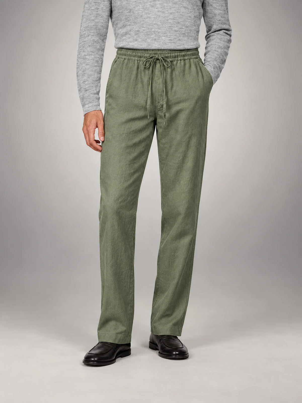 Volantero Men's Linen Casual Trousers in Green, front view