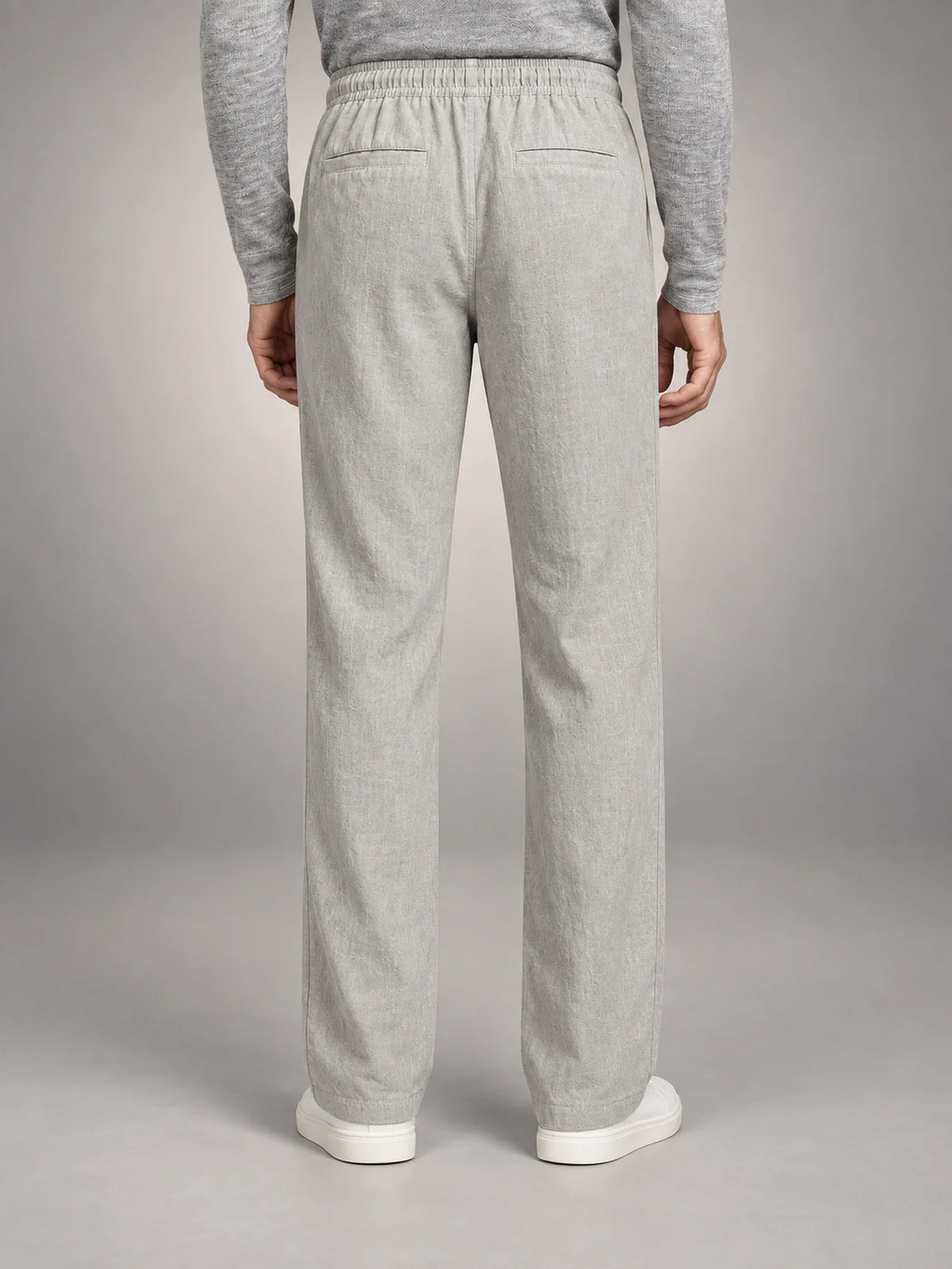 Volantero Men's Linen Casual Trousers in Grey, back view