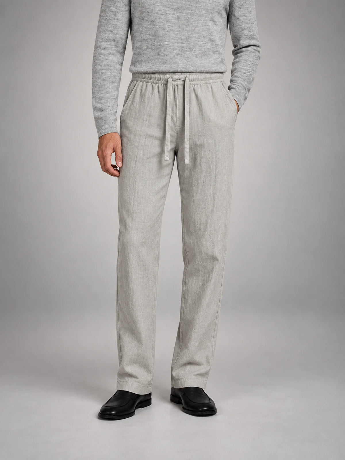 Volantero Men's Linen Casual Trousers in Grey, front view