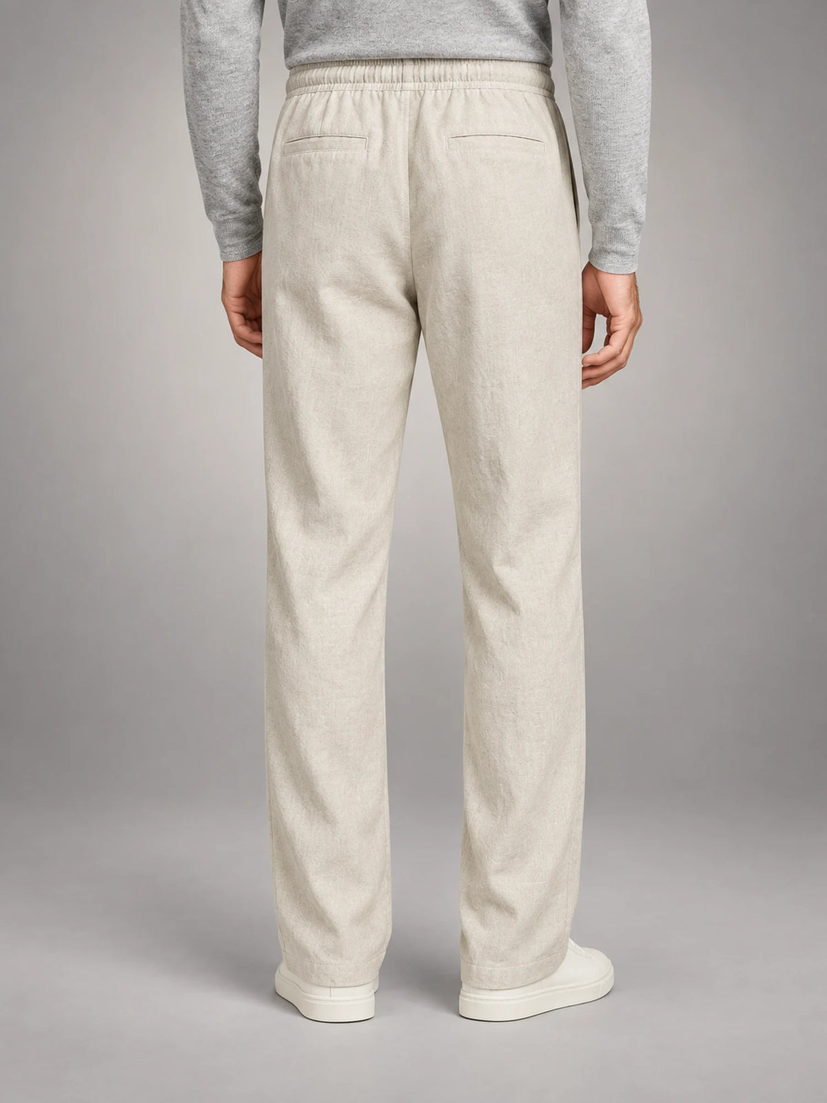 Volantero Men's Linen Casual Trousers in Cream, back view