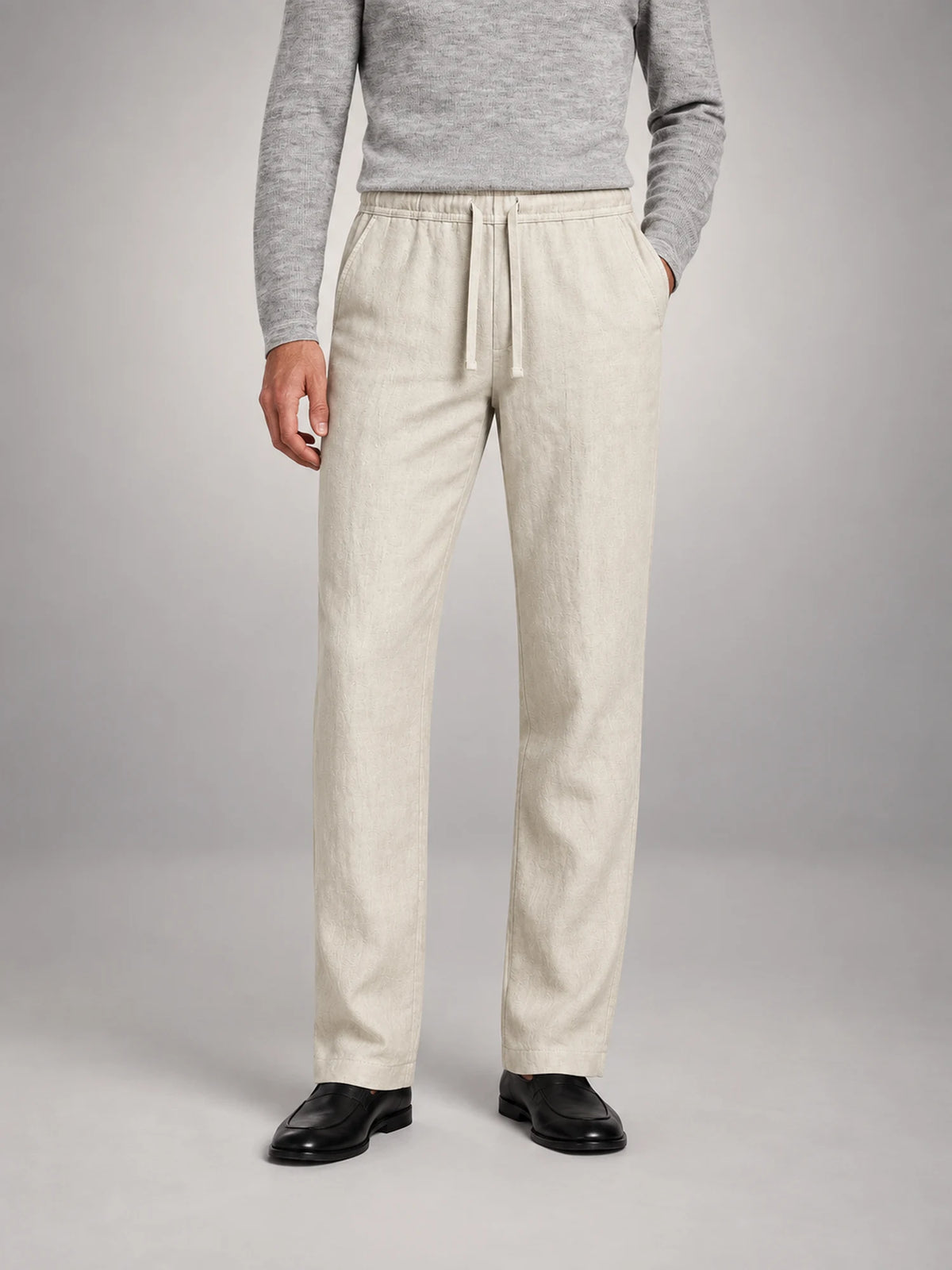 Volantero Men's Linen Casual Trousers in Cream, front view