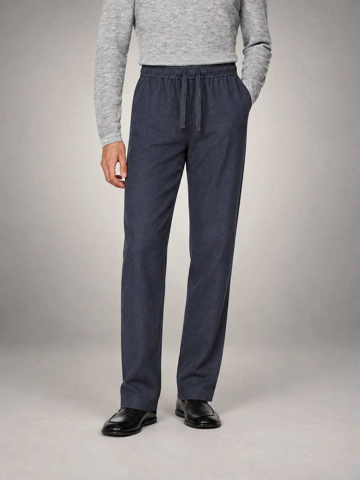 Volantero Men's Linen Casual Trousers in Navy, front view