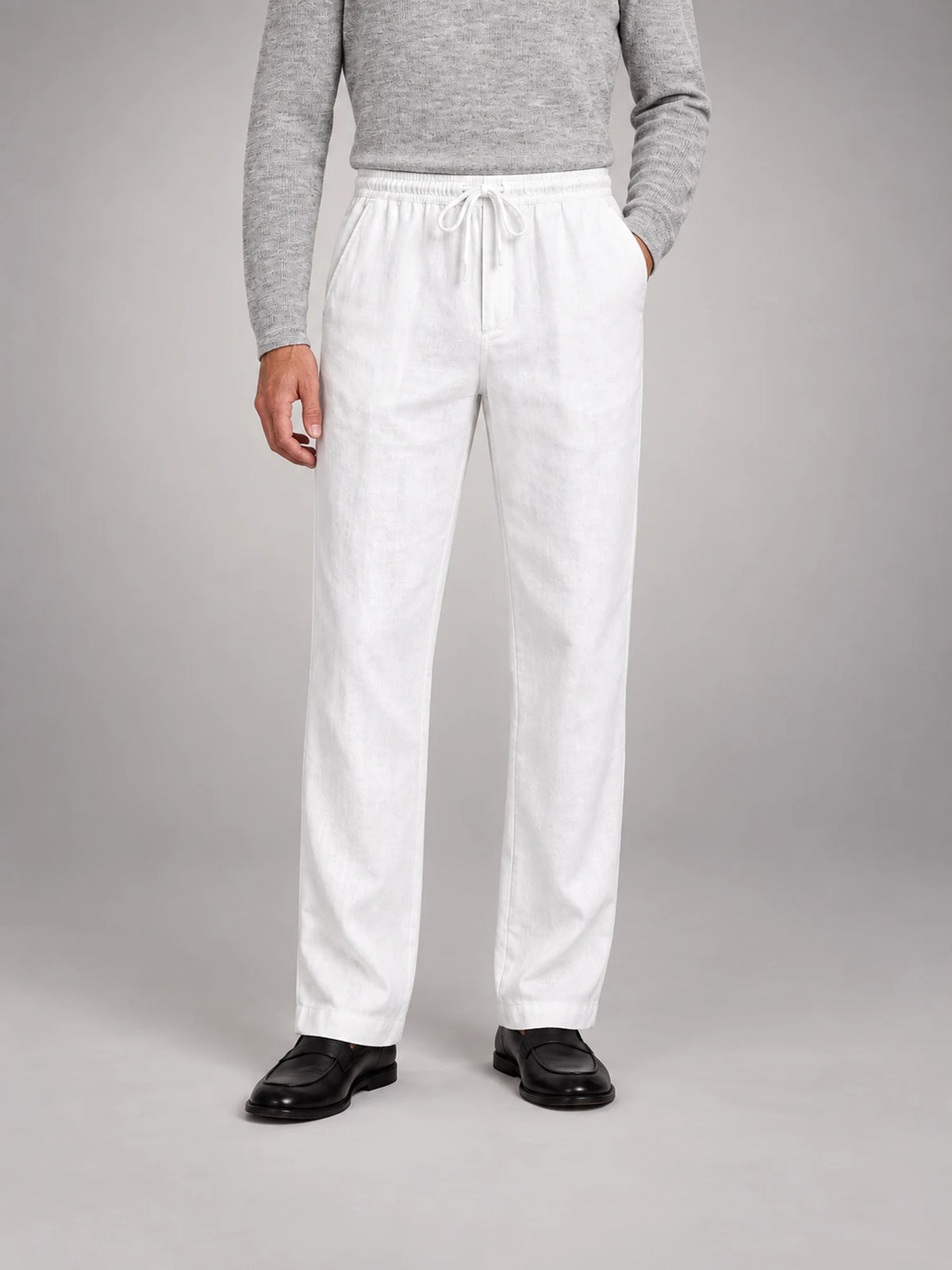 Volantero Men's Linen Casual Trousers in White, main view