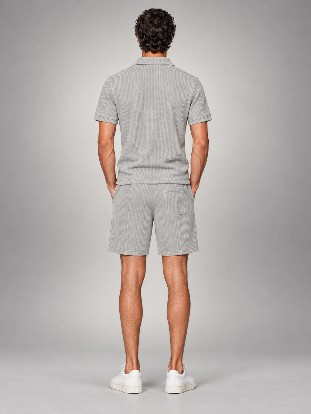 Volantero Men's Polo Shirt and Shorts Set in Grey, back view