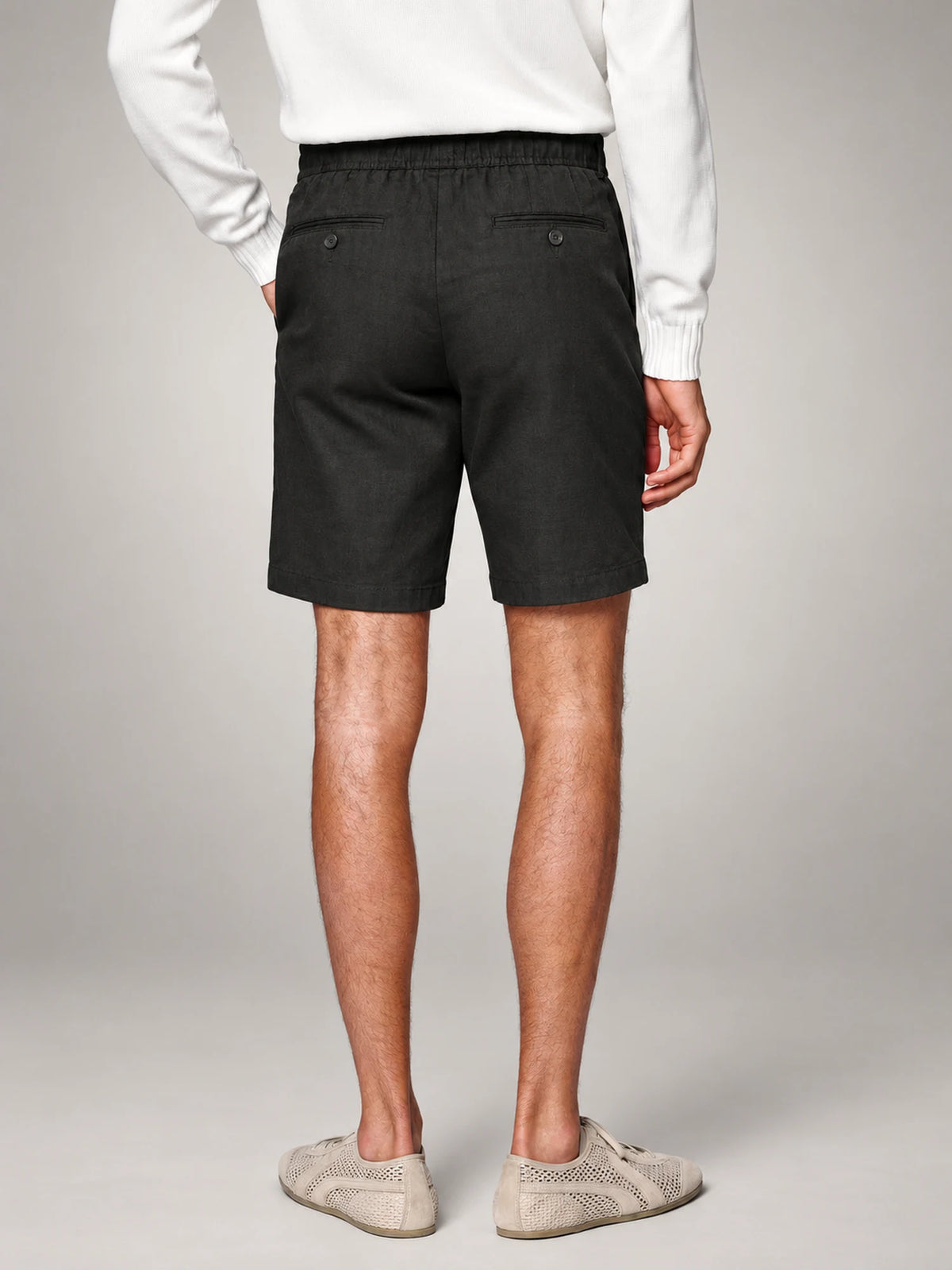 Volantero Men's Breathable Linen Summer Shorts in Black, back view