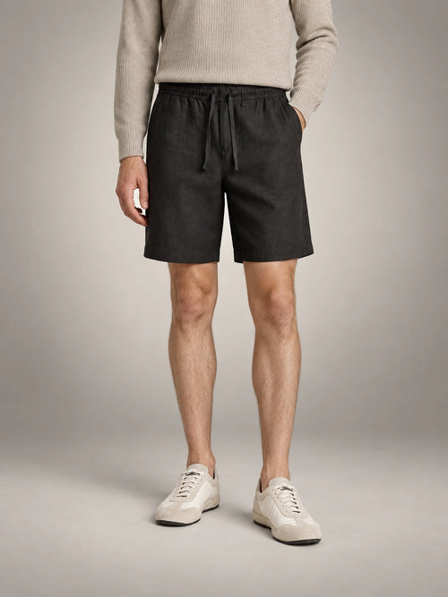 Volantero Men's Breathable Linen Summer Shorts in Black, front view