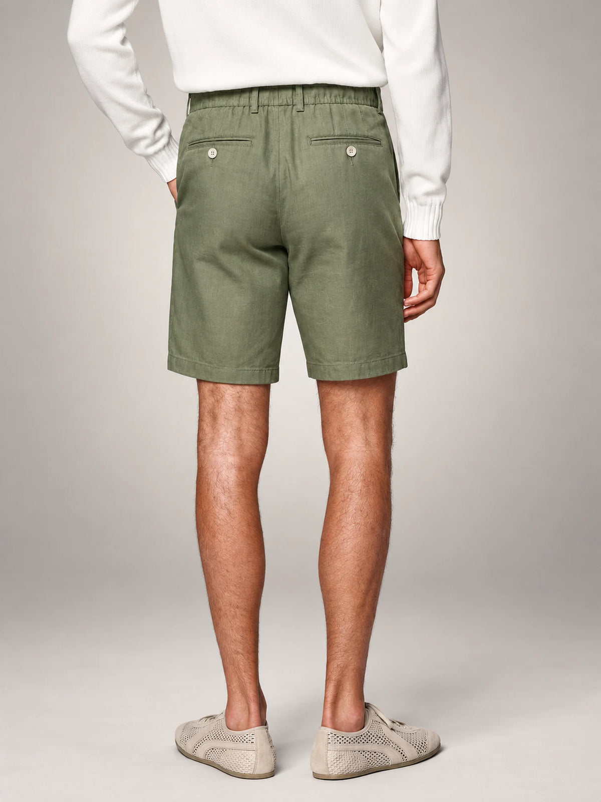 Volantero Men's Breathable Linen Summer Shorts in Green, back view
