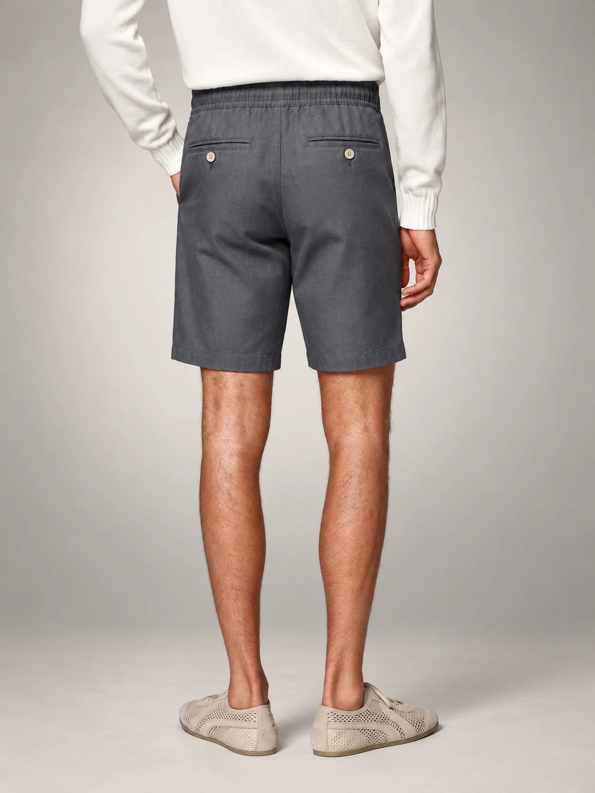 Volantero Men's Breathable Linen Summer Shorts in Grey, back view