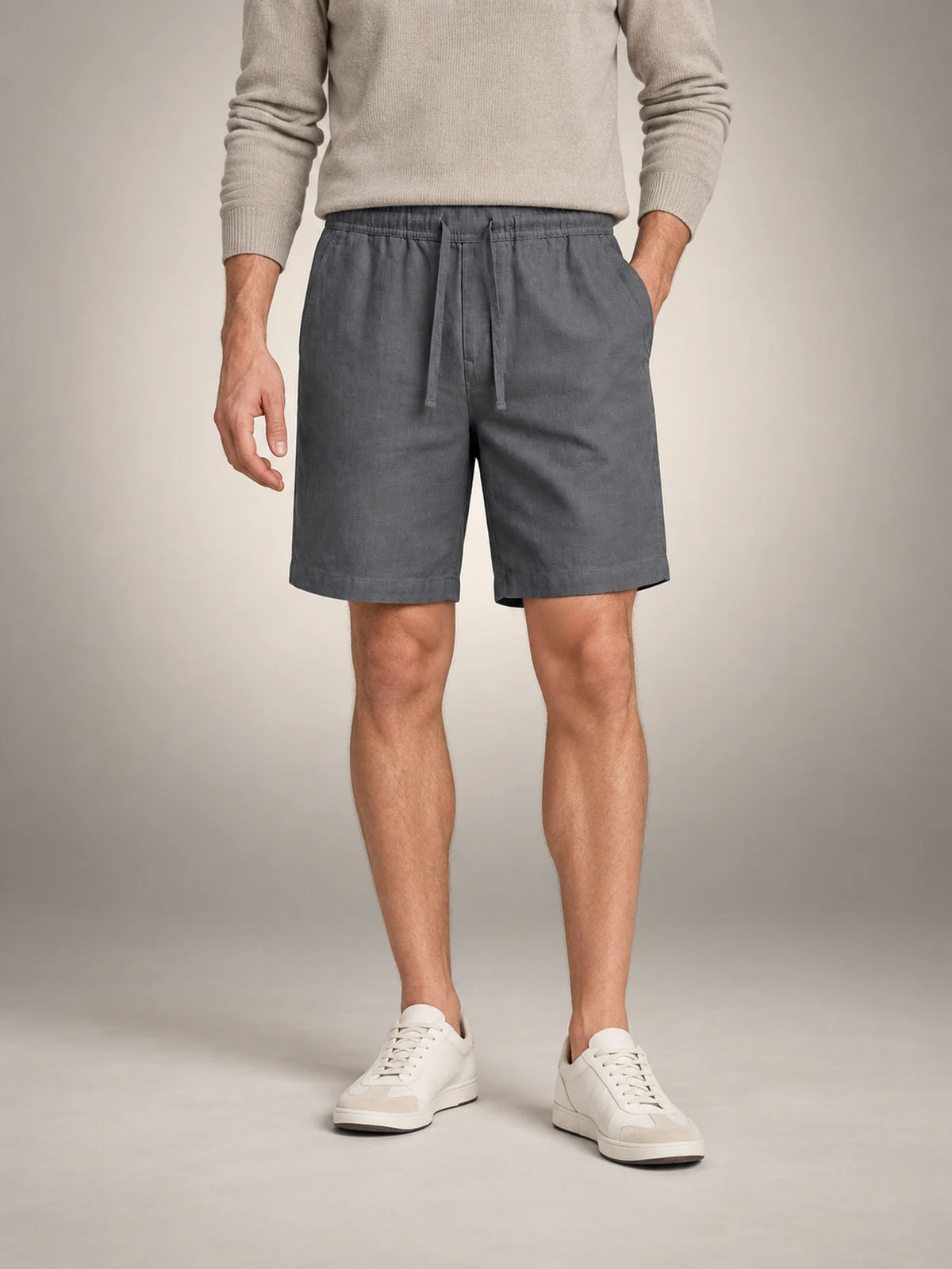 Volantero Men's Breathable Linen Summer Shorts in Grey, front view