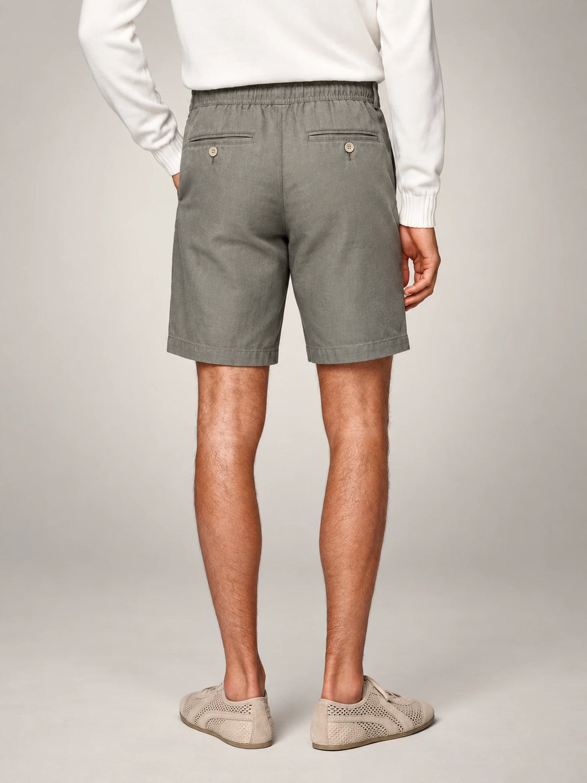 Volantero Men's Breathable Linen Summer Shorts in Khaki, back view