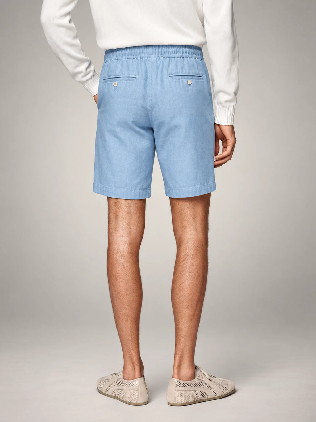 Volantero Men's Breathable Linen Summer Shorts in Light Blue, back view