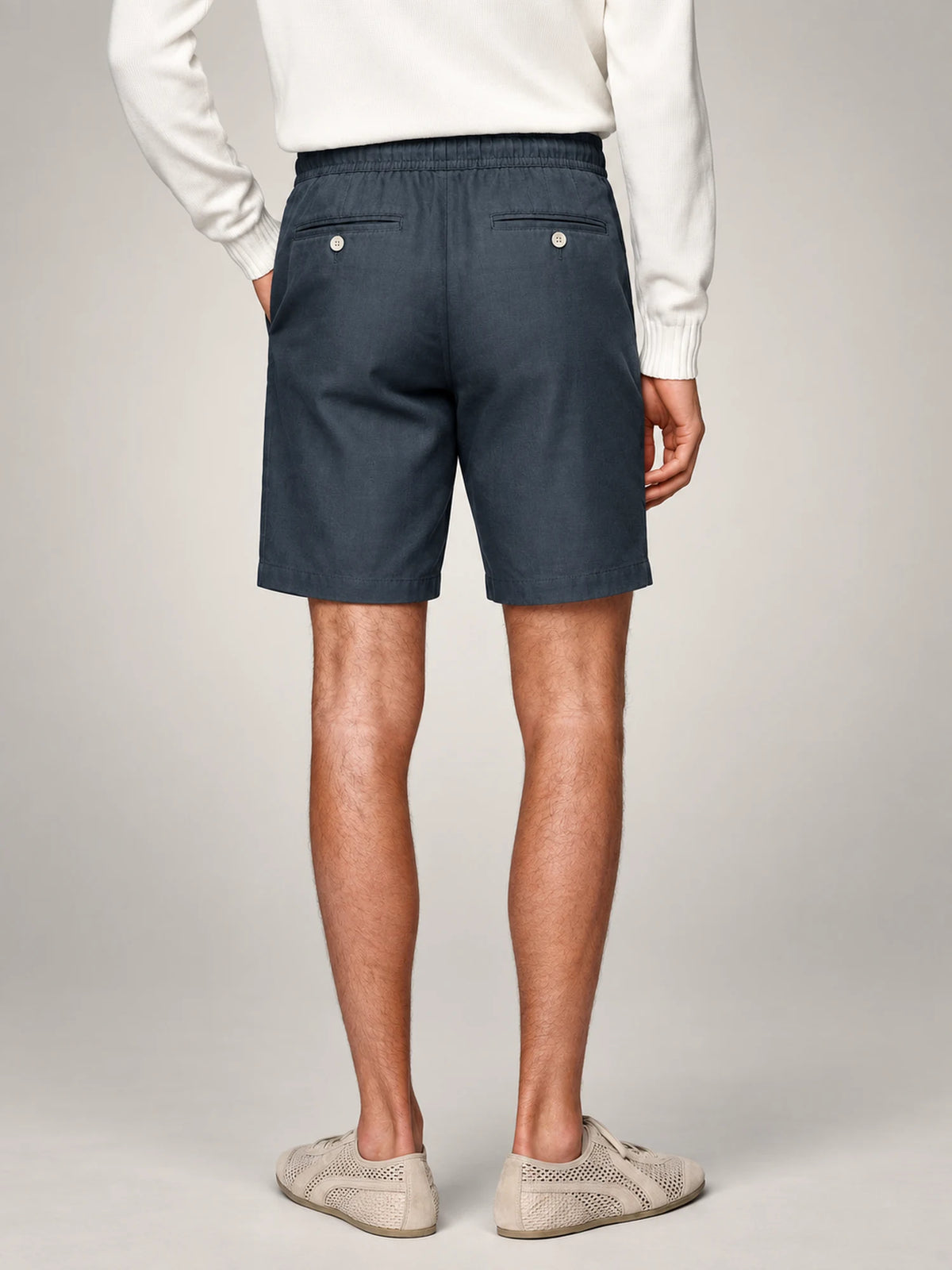 Volantero Men's Breathable Linen Summer Shorts in Navy, back view