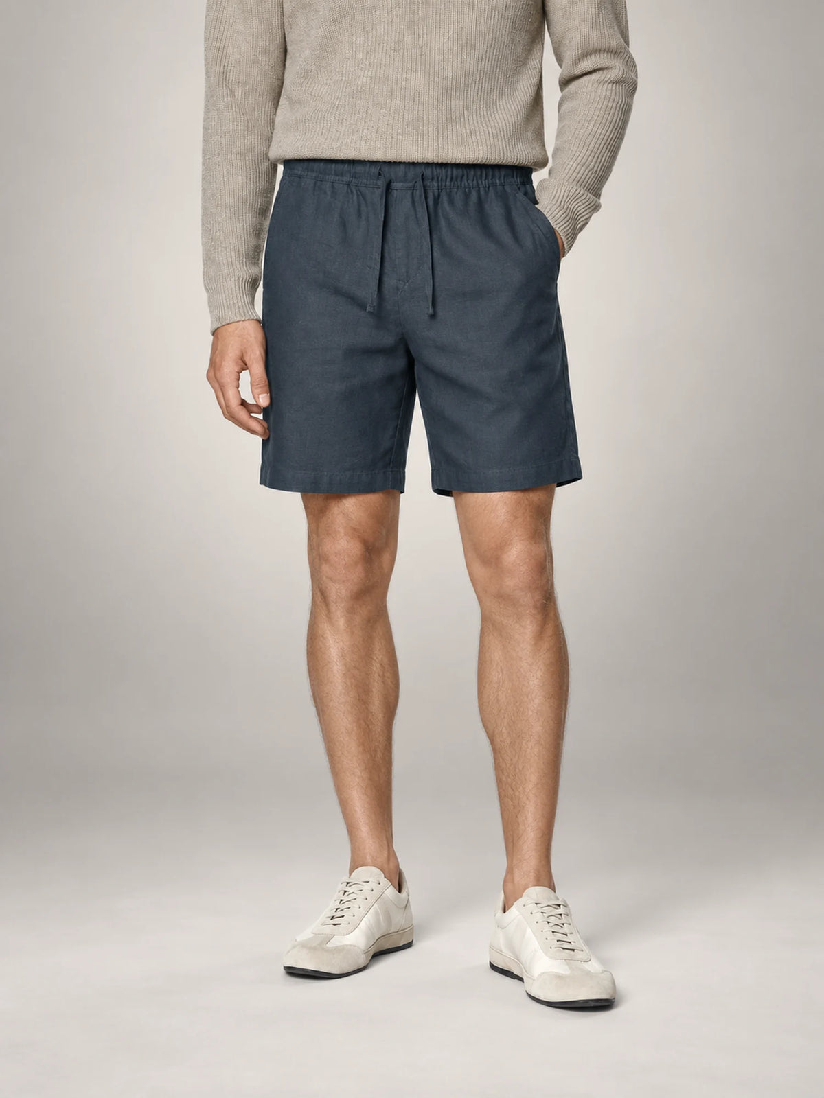 Volantero Men's Breathable Linen Summer Shorts in Navy, front view