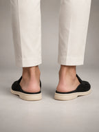 Volantero Men's Suede Backless Loafer Mules in Black, back view